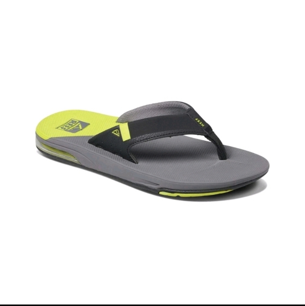 Reef Men's Fanning Bottle Opener Flip Flop Thong Sandal - Gray Lime Low